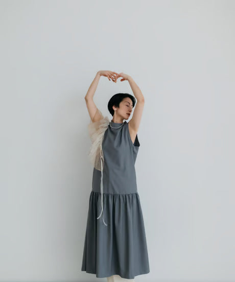 【ROOM.THE.ROOM】High-neck sleeveless dress Col. IVORY/GREY